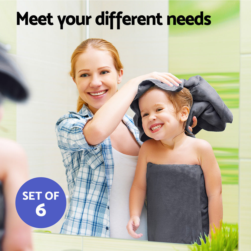 Luxury 6-Piece Grey Cotton Bath Towel Set