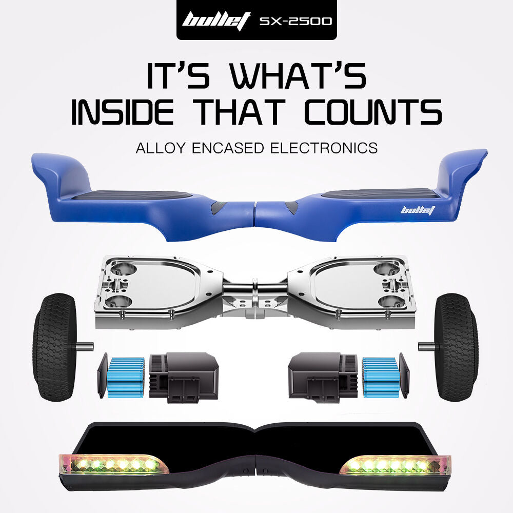 BULLET SX-2500 Hoverboard Scooter, 500W Brushless, UL Certified, AU Compliant, 6.5-inch Off-Road Style Tyres, Superior Self Balancing System, LED