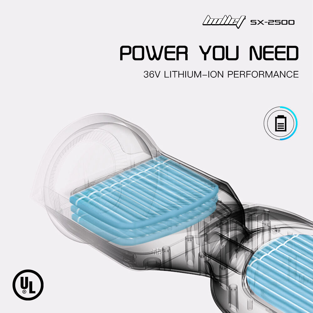 BULLET SX-2500 Hoverboard Scooter, 500W Brushless, UL Certified, AU Compliant, 6.5-inch Off-Road Style Tyres, Superior Self Balancing System, LED