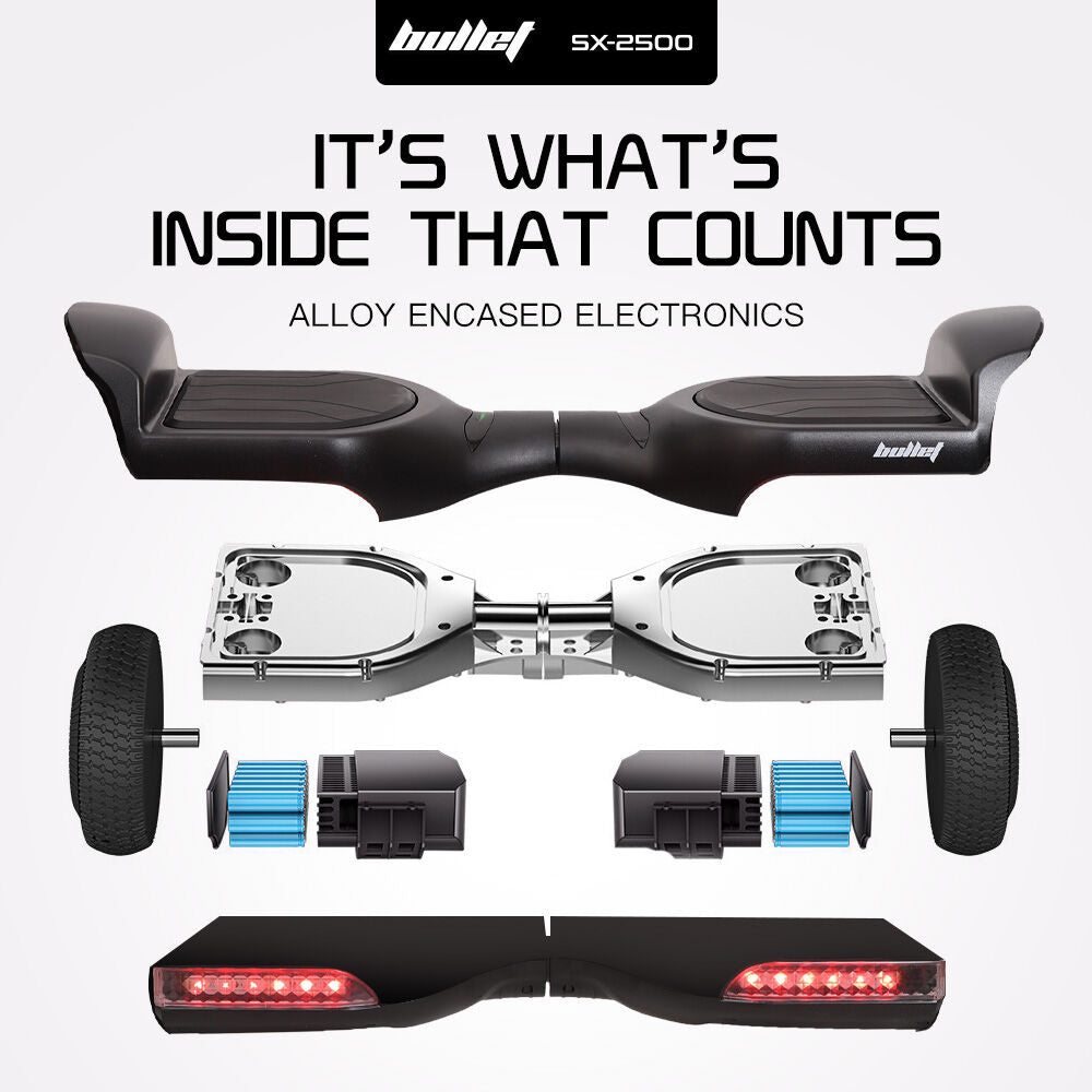 BULLET SX-2500 Hoverboard Scooter, 500W Brushless, UL Certified, AU Compliant, 6.5-inch Off-Road Style Tyres, Superior Self Balancing System, LED
