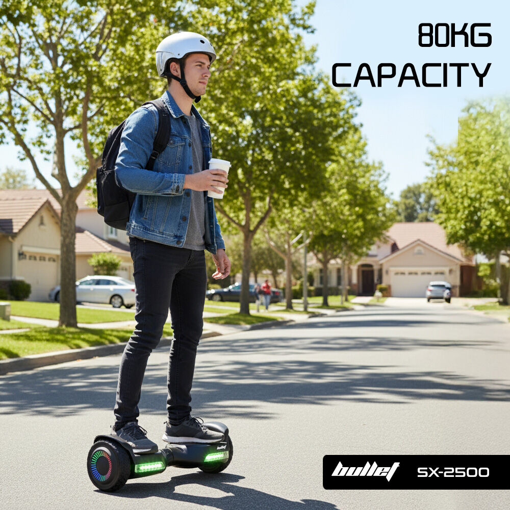 BULLET SX-2500 Hoverboard Scooter, 500W Brushless, UL Certified, AU Compliant, 6.5-inch Off-Road Style Tyres, Superior Self Balancing System, LED