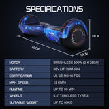 BULLET SX-2000 Hoverboard Scooter, 500W Brushless, Superior Self Balancing System, UL Certified, LED Lights, Blue Galaxy - Rear View
