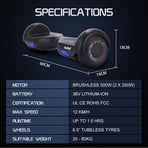 BULLET SX-2000 Hoverboard Scooter, 500W Brushless, UL Certified, AU Compliant, Superior Self Balancing System, LED Lights, Black