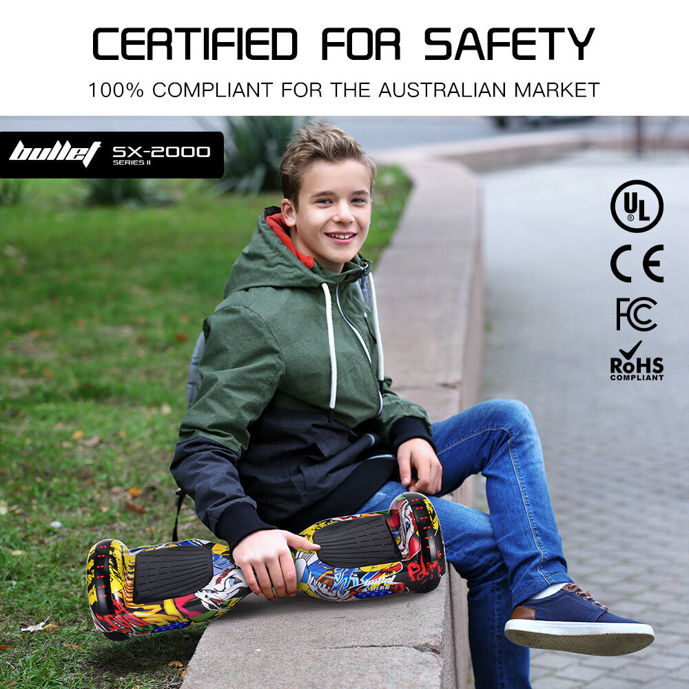 BULLET SX-2000 Hoverboard Scooter, 500W Brushless, UL Certified, AU Compliant, Superior Self Balancing System, LED Lights, Hip Hop Design