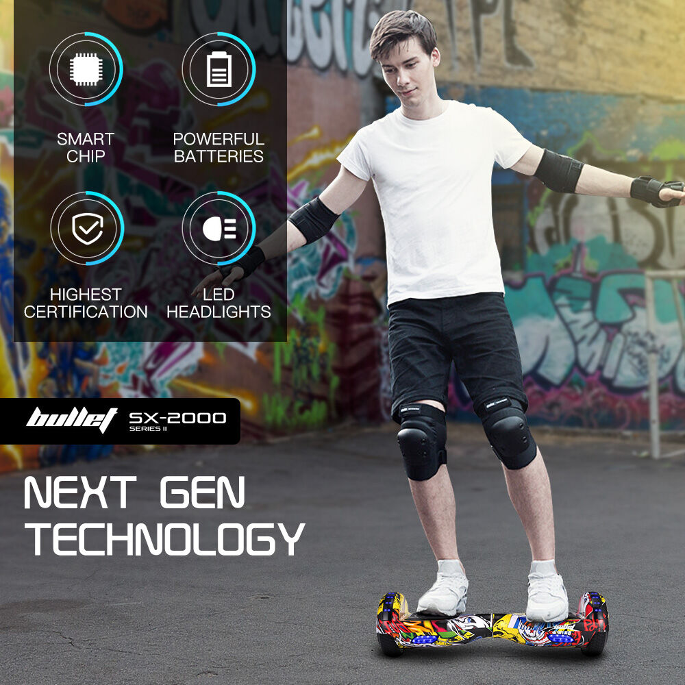 BULLET SX-2000 Hoverboard Scooter, 500W Brushless, UL Certified, AU Compliant, Superior Self Balancing System, LED Lights, Hip Hop Design
