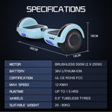 BULLET SX-2000 Hoverboard Scooter, 500W Brushless, UL Certified, AU Compliant, Superior Self Balancing System, LED Lights, Mint Green