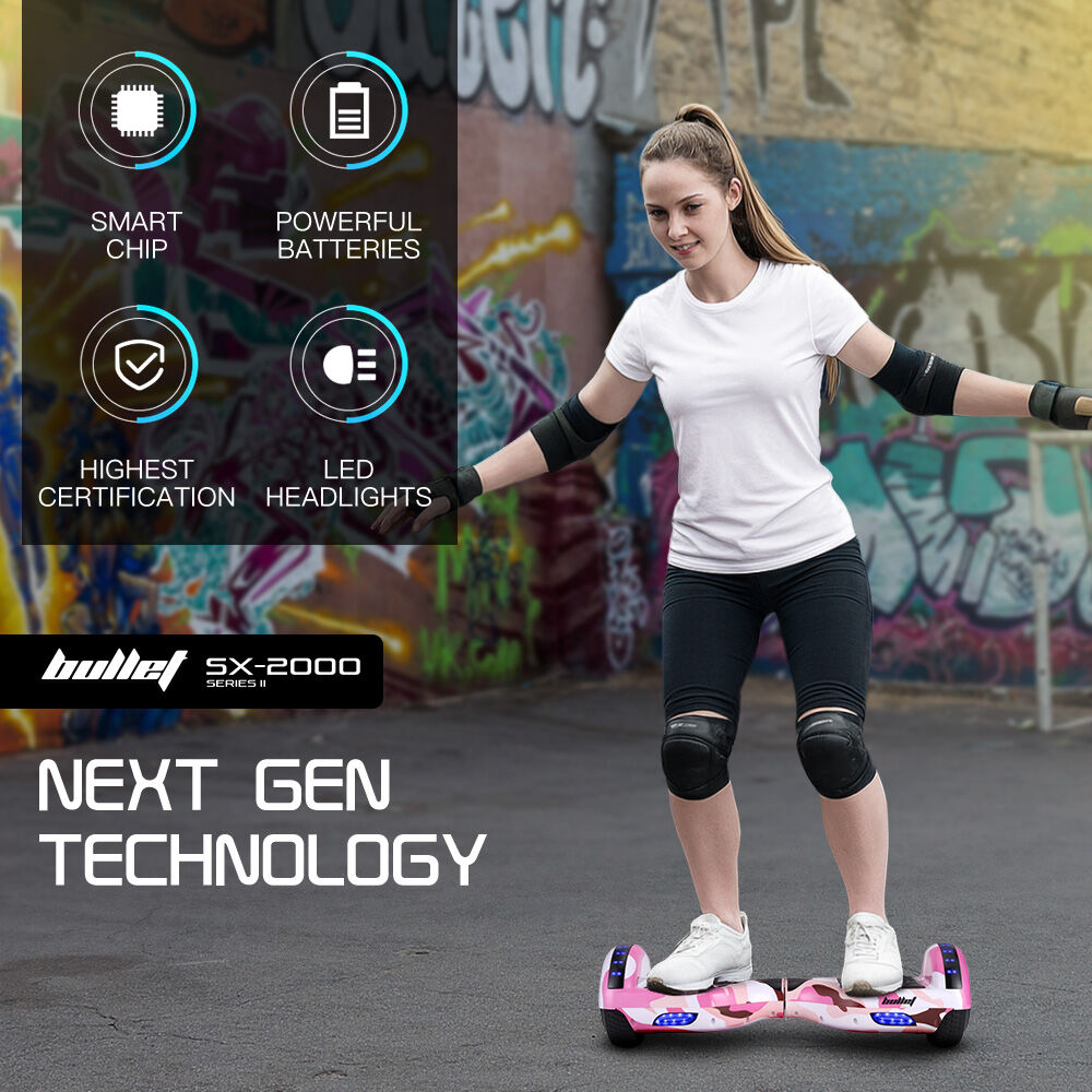 BULLET SX-2000 Hoverboard Scooter, 500W Brushless, UL Certified, AU Compliant, Superior Self Balancing System, LED Lights, Pink Camo