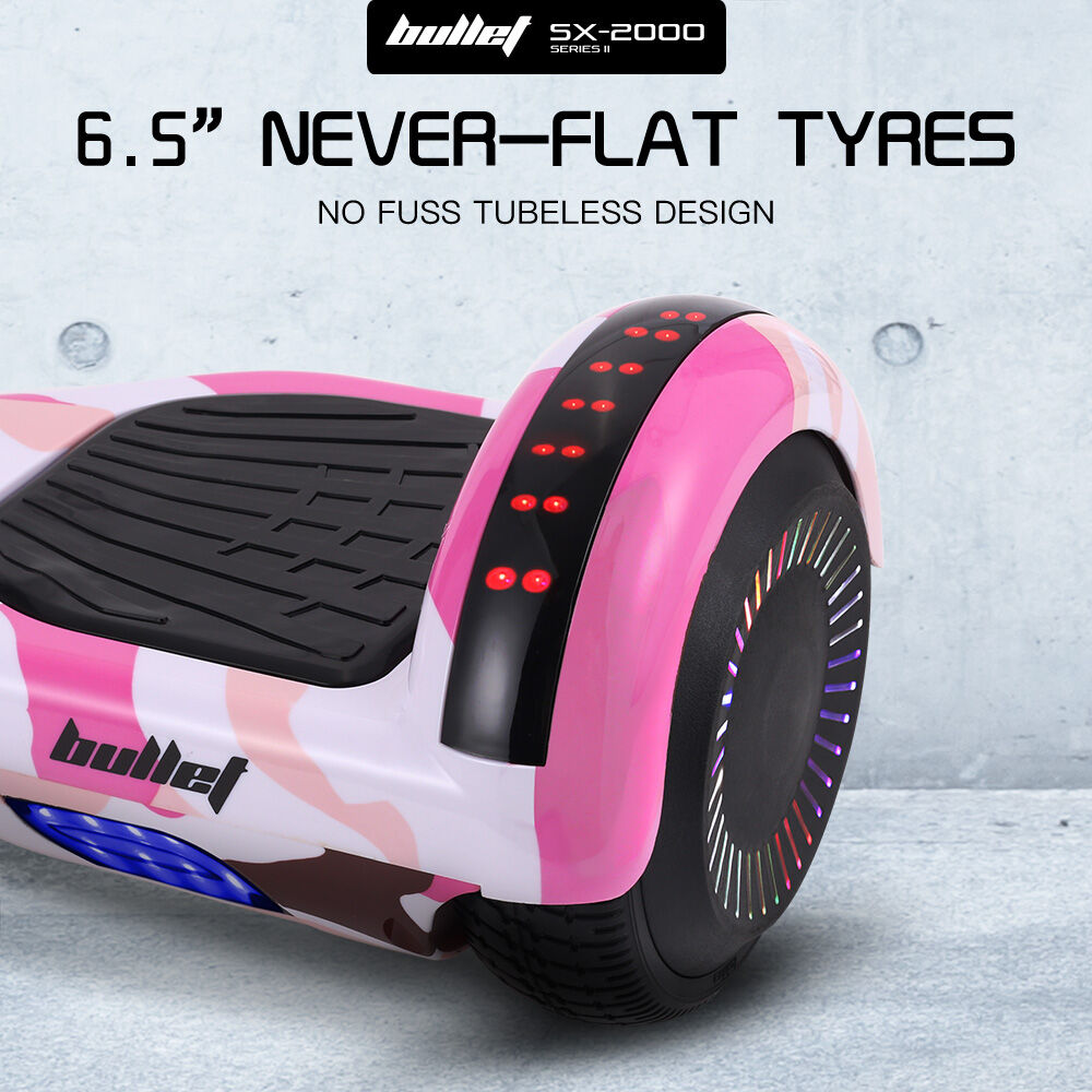 BULLET SX-2000 Hoverboard Scooter, 500W Brushless, UL Certified, AU Compliant, Superior Self Balancing System, LED Lights, Pink Camo