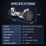 BULLET SX-4000 Hoverboard Scooter, 700W Brushless, UL Certified, AU Compliant, 8.5' Wheels, Superior Self Balancing System, LED Lights, Carry Bag,