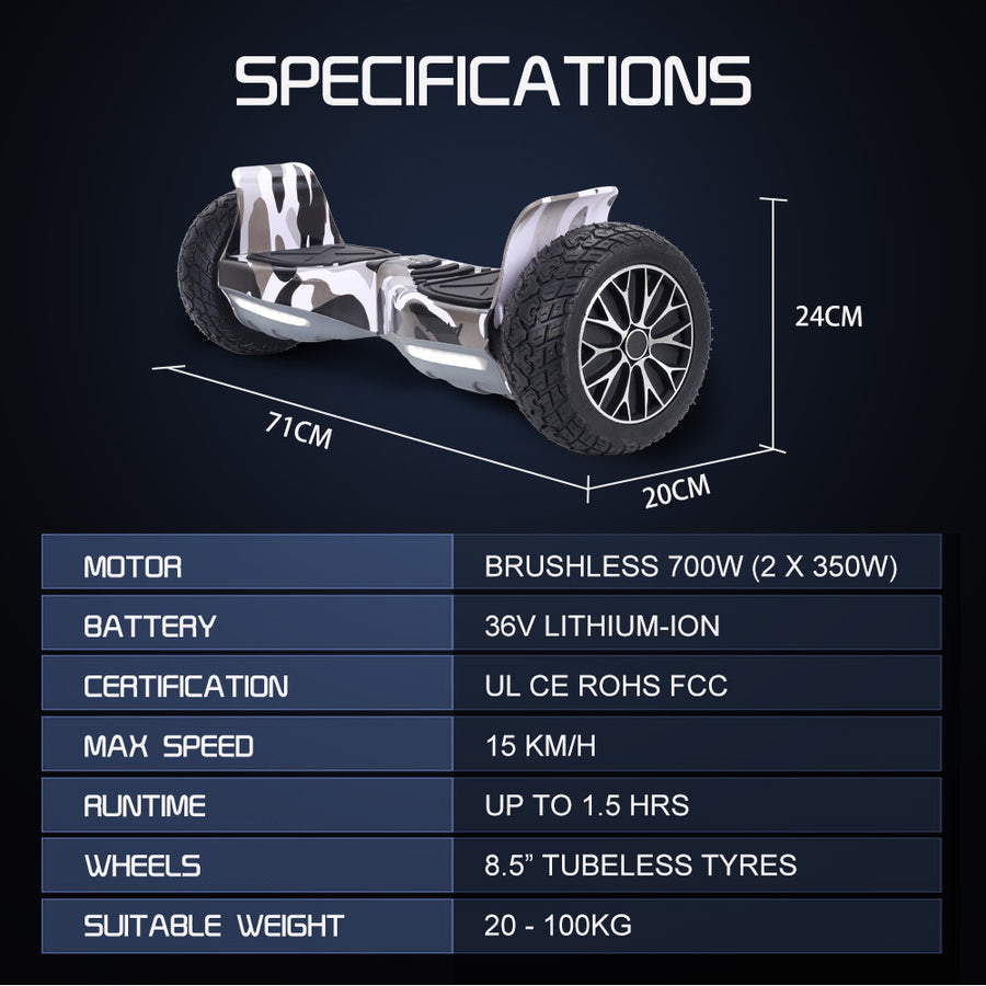 BULLET SX-4000 Hoverboard Scooter, 700W Brushless, UL Certified, AU Compliant, 8.5' Wheels, Superior Self Balancing System, LED Lights, Carry Bag,