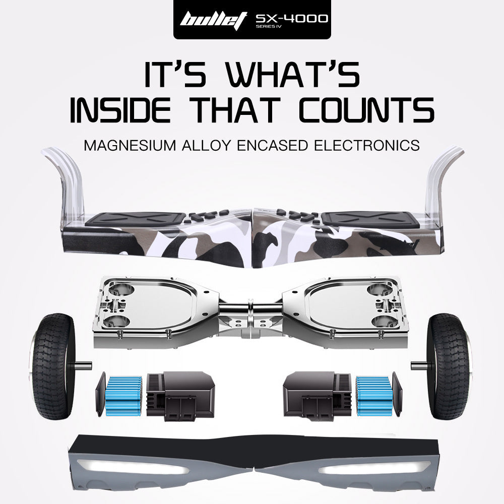 BULLET SX-4000 Hoverboard Scooter, 700W Brushless, UL Certified, AU Compliant, 8.5' Wheels, Superior Self Balancing System, LED Lights, Carry Bag, Camo