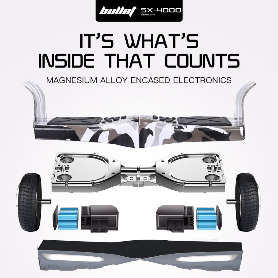 BULLET SX-4000 Hoverboard Scooter, 700W Brushless, UL Certified, AU Compliant, 8.5' Wheels, Superior Self Balancing System, LED Lights, Carry Bag,