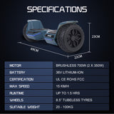 BULLET SX-4500 Hoverboard Scooter, 700W Brushless, UL Certified, AU Compliant, 8.5' Wheels, Superior Self Balancing System, LED Lights, Carry Bag, Navy Blue - Rear View