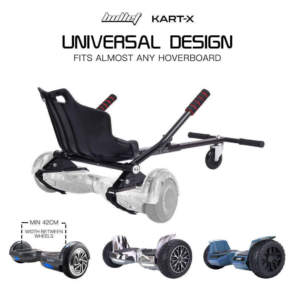 BULLET KART-X Hoverboard Seat Attachment, for 6.5' 8' 10' models, Adjustable Length Frame