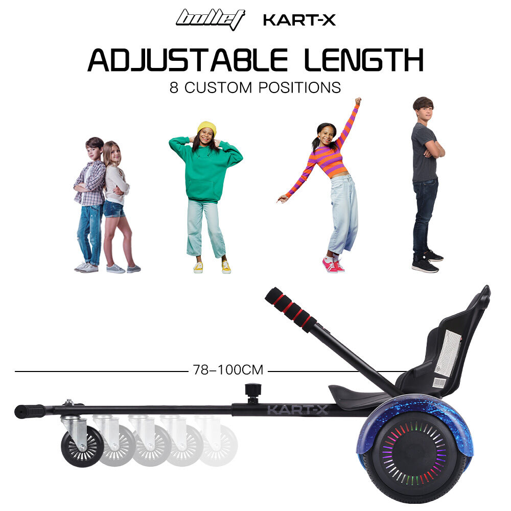 BULLET KART-X Hoverboard Seat Attachment, for 6.5' 8' 10' models, Adjustable Length Frame