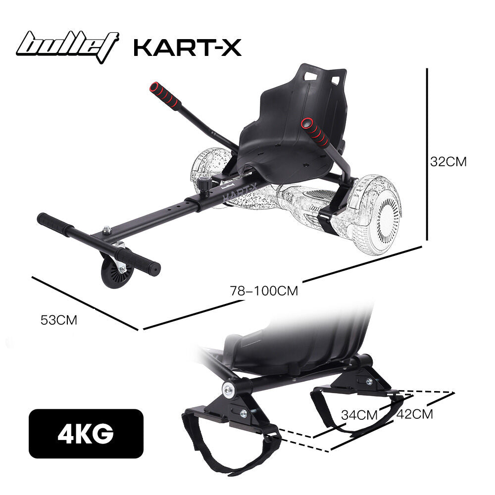 BULLET KART-X Hoverboard Seat Attachment, for 6.5' 8' 10' models, Adjustable Length Frame