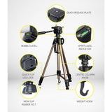 Weifeng Professional Camera Tripod Stand Mount DSLR Travel Adjustable 62-160cm Gold - Side View