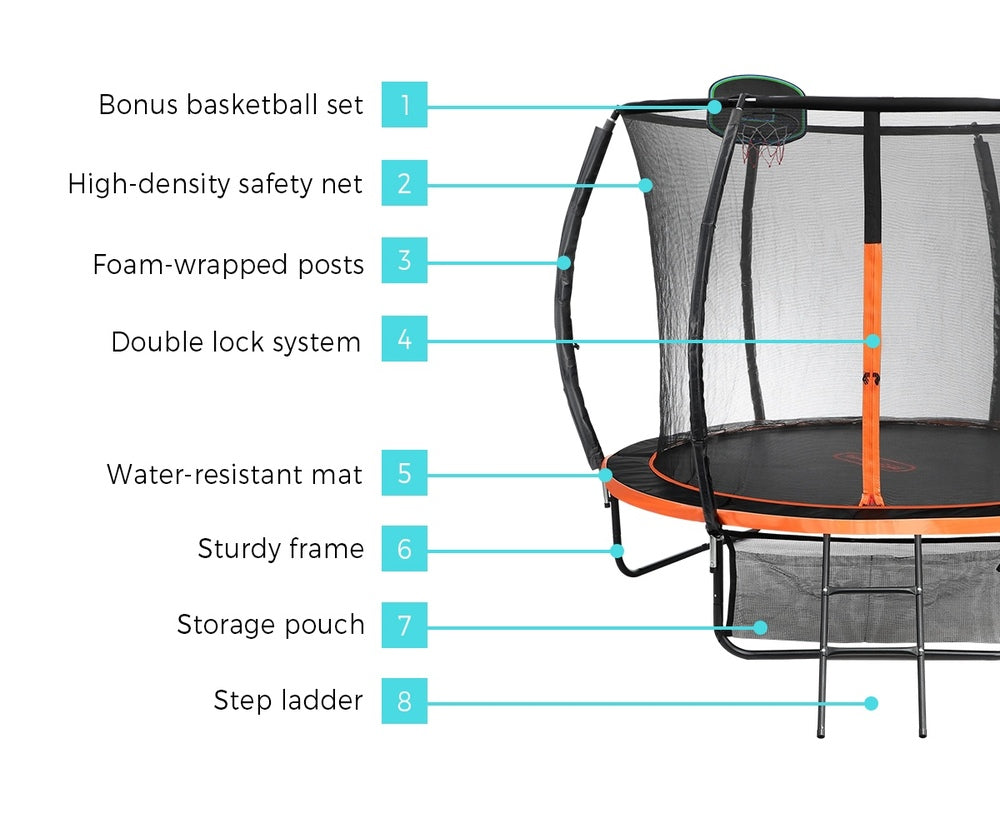 Mazam 12FT Kids Trampline Safety Net Basketball Set Ladder Round