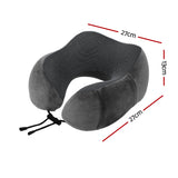 Wanderlite Travel Pillow for Airplanes Memory Foam Neck Pillows for Traveling, Soft & Washable Cover with Storage Bag, Portable Plane Accessories for Airplanes Offices Cars, Grey - Front View