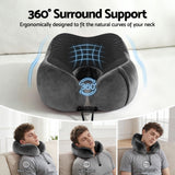 Wanderlite Travel Pillow for Airplanes Memory Foam Neck Pillows for Traveling, Soft & Washable Cover with Storage Bag, Portable Plane Accessories for Airplanes Offices Cars, Grey - Top-Down View