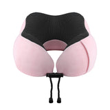 Wanderlite Travel Pillow for Airplanes Memory Foam Neck Pillows for Traveling, Soft & Washable Cover with Storage Bag, Portable Plane Accessories for Airplanes Offices Cars, Pink - Side View