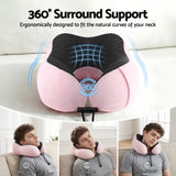 Wanderlite Travel Pillow for Airplanes Memory Foam Neck Pillows for Traveling, Soft & Washable Cover with Storage Bag, Portable Plane Accessories for Airplanes Offices Cars, Pink - Top-Down View