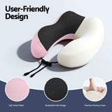 Wanderlite Travel Pillow for Airplanes Memory Foam Neck Pillows for Traveling, Soft & Washable Cover with Storage Bag, Portable Plane Accessories for Airplanes Offices Cars, Pink - 45-Degree Angle