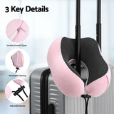 Wanderlite Travel Pillow for Airplanes Memory Foam Neck Pillows for Traveling, Soft & Washable Cover with Storage Bag, Portable Plane Accessories for Airplanes Offices Cars, Pink - Low Angle