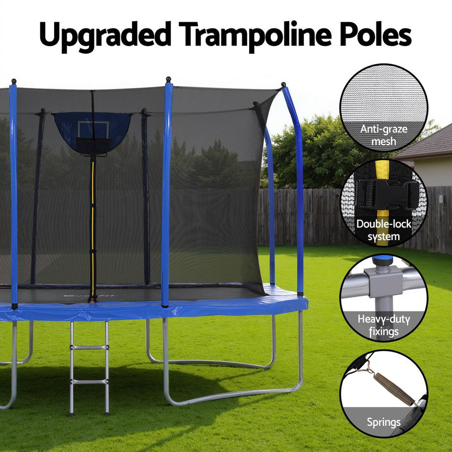 Everfit 12FT Trampoline Kids Rectangle Rebounder with Basketball Set Safety Net