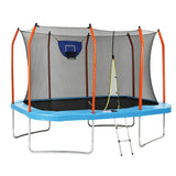 Everfit 12FT Kids Trampoline Rectangle Rebounder with Basketball Set Blue - Side View