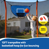 Everfit 12FT Kids Trampoline Rectangle Rebounder with Basketball Set Blue - Top-Down View