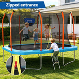 Everfit 12FT Kids Trampoline Rectangle Rebounder with Basketball Set Blue - Rear View