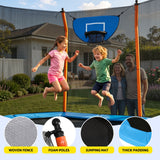 Everfit 12FT Kids Trampoline Rectangle Rebounder with Basketball Set Blue - Close-Up Angle
