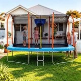 Everfit 12FT Kids Trampoline Rectangle Rebounder with Basketball Set Blue - Low Angle