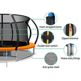 Everfit 12FT Trampoline for Kids w/ Ladder Trampoline Enclosure Safety Net Rebounder Orange - Rear View