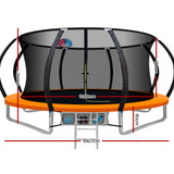 14ft Trampoline Everfit Kids Trampoline Rebounder w/ Ladder Basketball Hoop Orange - Front View