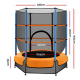 Everfit 4.5FT Trampoline for Kids Trampoline w/ Enclosure Safety Net Rebounder Gift Orange - Front View