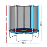 Everfit Trampoline 6FT Kids Trampolines Safety Net Pad Round Blue - Front View