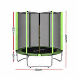Everfit 6FT Kids Trampoline Round Rebounder with Enclosure Net Green - Front View
