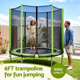 Everfit 6FT Kids Trampoline Round Rebounder with Enclosure Net Green - Top-Down View