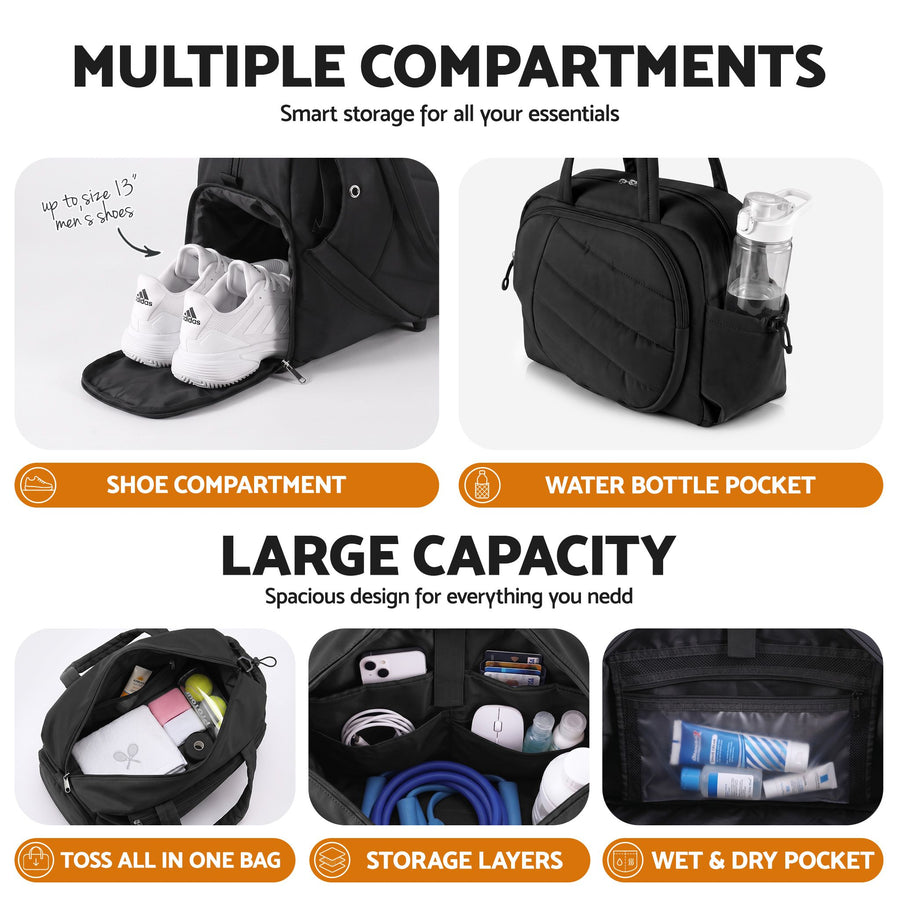 Everfit Tennis Tote Bag Gym Bag Sports Duffle Bags Holds 2 Rackets Black, image 4