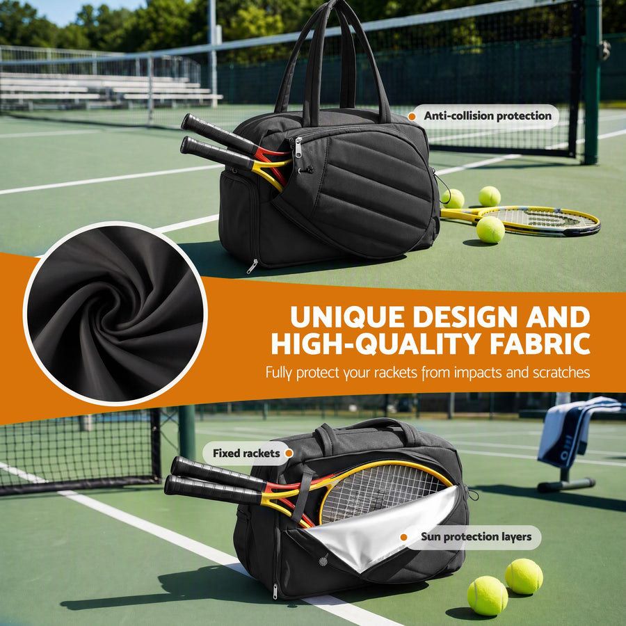 Everfit Tennis Tote Bag Gym Bag Sports Duffle Bags Holds 2 Rackets Black, image 5