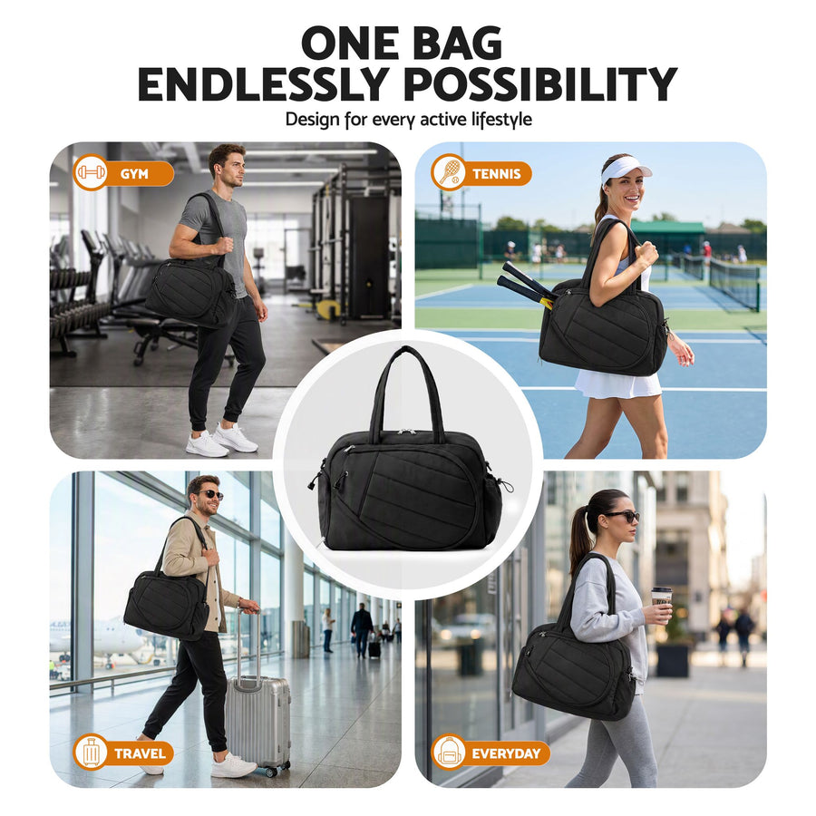 Everfit Tennis Tote Bag Gym Bag Sports Duffle Bags Holds 2 Rackets Black, image 7