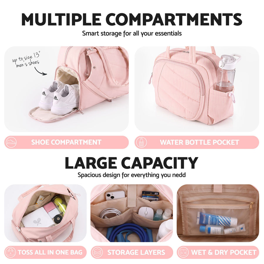 Everfit Tennis Tote Bag Gym Bag Sports Duffle Bags Holds 2 Rackets Pink, image 4