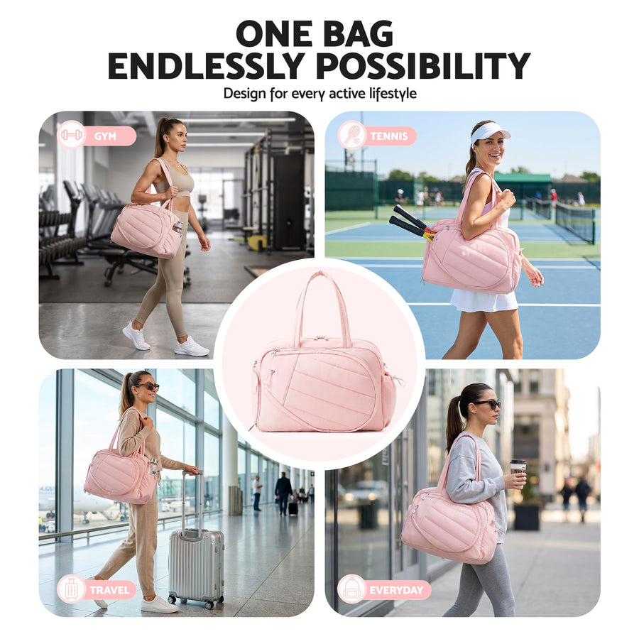 Everfit Tennis Tote Bag Gym Bag Sports Duffle Bags Holds 2 Rackets Pink, image 7