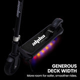 ALPHA Edge Electric Scooter Kids/Teens, 16km/h Max, Adjustable Height, UL Certified, AU Compliant, Dual Brakes, Bluetooth Music, LED, Black
