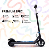 ALPHA Edge Electric Scooter Kids/Teens, 16km/h Max, Adjustable Height, UL Certified, AU Compliant, Dual Brakes, Bluetooth Music, LED, Blue - Front View