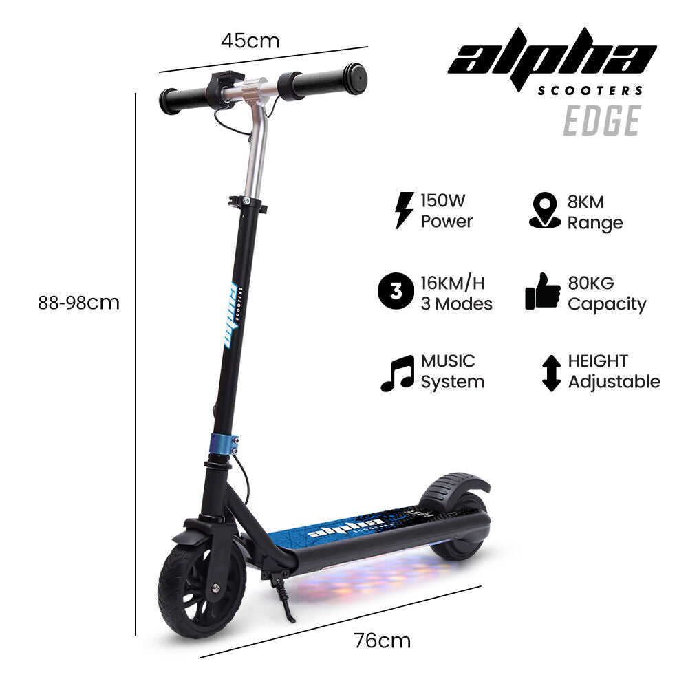 ALPHA Edge Electric Scooter Kids/Teens, 16km/h Max, Adjustable Height, UL Certified, AU Compliant, D