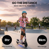 ALPHA Edge Electric Scooter Kids/Teens, 16km/h Max, Adjustable Height, UL Certified, AU Compliant, Dual Brakes, Bluetooth Music, LED, Pink - Side View