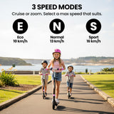 ALPHA Edge Electric Scooter Kids/Teens, 16km/h Max, Adjustable Height, UL Certified, AU Compliant, Dual Brakes, Bluetooth Music, LED, Pink - Low Angle